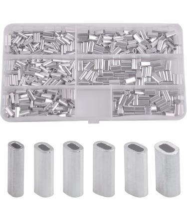 AGOOL Aluminum Single Barrel Crimp Sleeves Kit -500pcs Aluminum Crimping Loop Sleeve Assortment Kit for Wire Rope and Cable Fishing Line Tube Connectors for Leader Rigging Oval/Round