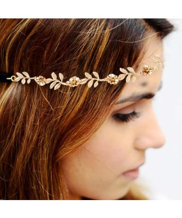 Gold Leaves Flower Head Chain Set for Women - Wedding & Festival Headpiece - Buy Online on GoSupps.com