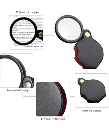 5x Mini Pocket Magnifying Glass with Wiping Cloth & Storage Bag - Foldable Rotating Leather Case - Ideal for Reading & Hobbies | International Shipping available - Buy Online on GoSupps.com