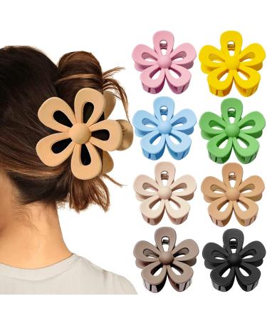 8PCS Flower Claw Clips, Hair Claw Clips for Thick Hair, Matte Non Slip Hair Clips Strong Hold for Women Girls, Large Cute Hair Clip for Thin Hair, Big Hair Jaw Clips Hair Accessories, Aesthetic Color