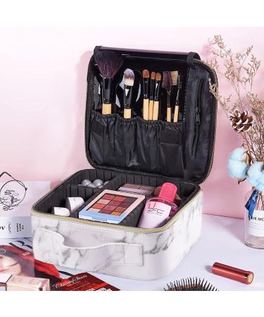 Frasheng Waterproof Travel Cosmetic Bag | Portable Make-Up Case with Adjustable Dividers | Marble Leather Makeup Organizer - Buy Online on GoSupps.com