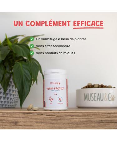 Vermi Protect Natural Dewormer for Dogs and Cats Herbal Antiparasitic Acts Against Worms in Cats and Dogs 60 Tablets Museau & Co Made in France - Buy Online on GoSupps.com