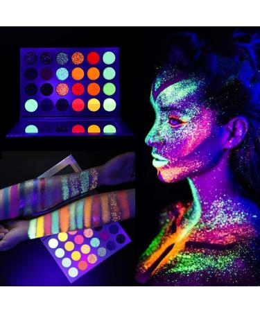 Kalolary Neon Glow in the Dark Eyeshadow Palette - 24 Colors, Highly Pigmented UV Blacklight Matte & Glitter Makeup Kit for Easter - Buy Online on GoSupps.com
