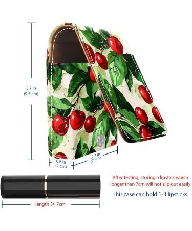 Buy Leather Lipstick Case Organizer with Mirror - Mini Lip Gloss Holder Bag - Fruit Watercolor Cherry Design - Buy Online on GoSupps.com