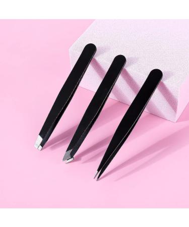 TIESOME 3Pcs Stainless Steel Tweezers Set for Eyebrows - Precision Eyebrow Remover for Women Men - Ideal for Ingrown Hair, Facial Hair, Beard, and Blackhead Removal - Buy Online on GoSupps.com