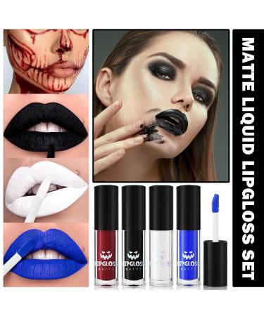 4PCS Liquid Lipstick Makeup Kit - Black Blue White Fake Blood for Halloween | Smudge-Proof & Long-Lasting Lip Gloss for Adults | Goth Makeup Set A - Buy Online on GoSupps.com