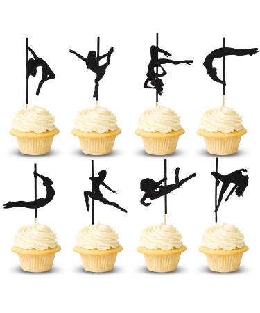 Arthsdite 24 Pcs Pole Dance Girl Cupcake Toppers Black Glitter Pole Dancing Cupcake Picks Bachelorette Bridal Shower Birthday Party Cake Decorations Supplies