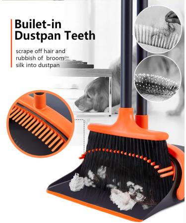 Orange Broom and Dustpan Set | Long Handle Indoor Cleaning Combo for Home, Office, Kitchen - Stand Up Design | Ideal for Floor Use - Buy Online on GoSupps.com