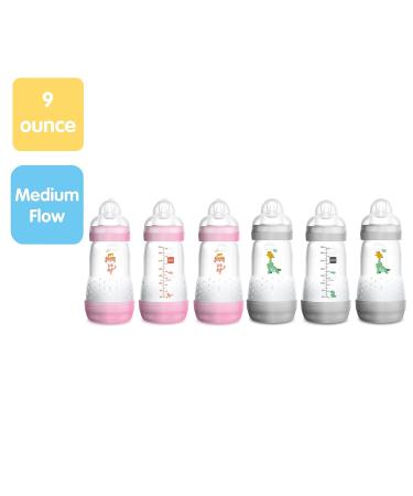 MAM Easy Start Anti-Colic Bottles 9 oz (6-Pack) - Medium Flow, Gray and Pink - Buy Online on GoSupps.com
