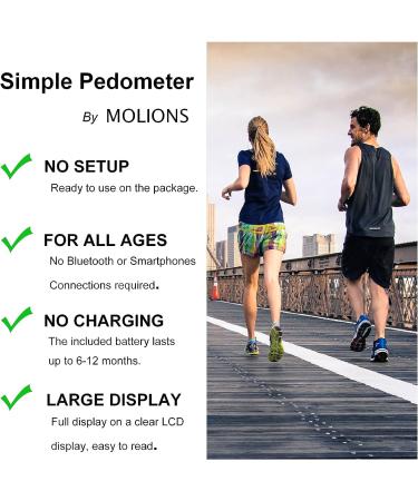 MOLIONS Pedometer for Walking - Simple Step Counter with Large Display - Accurate Tracker for Men, Women, Kids, and Elderly - Black 1 Pack - Buy Online on GoSupps.com