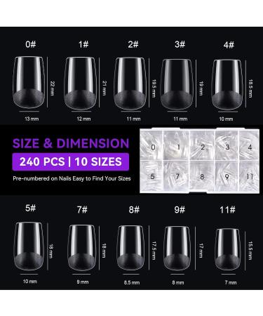 Gelike Short Square Nail Tips - 240PCS Full Cover Soft Gel Extensions | Pre-Etched PMMA Resin Clear False Nails - Press On Nail Tips | 10 Sizes - Square Shaped - Buy Online on GoSupps.com