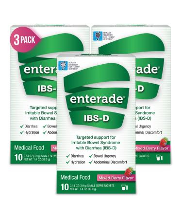 enterade IBS-D Powder Packets for IBS Relief of Symptoms from Irritable Bowel Syndrome with Diarrhea (IBS-D) Mixed Berry 30 Single-Serving Powder Packets Mixed Berry 3 pack (30ct)