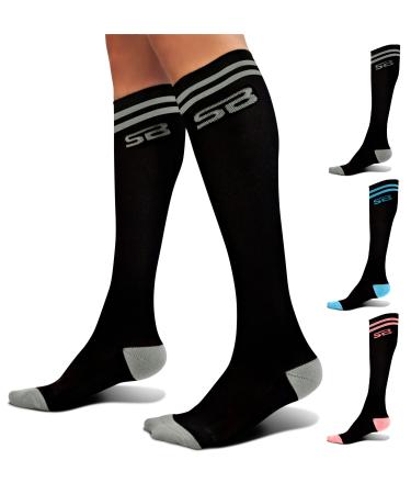 SB SOX Compression Socks (20-30mmHg) for Men & Women  Best Striped/Fun Compression Socks for All Day Wear! X-Large Two Stripes (Black/Gray)