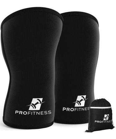 ProFitness 7MM Knee Sleeve (Pair) - Provides Ideal Supporter & Compression - Best for Squats, Deadlifts, Powerlifting, Weightlifting, Cross Training, Bodybuilding - For Both Men & Women Black Large