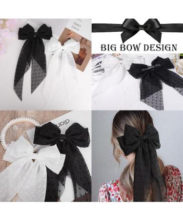 2 Pcs Big Hair Bow Hair Bows For Women Bow Hair Clip Elegant Solid Color French Barrette Bows For Hair With Long Polka Dot Bow Hair Barrettes Accessories Bow Hair Clips For Women Girls(White+Black) 2 White+Black - Buy Online on GoSupps.com