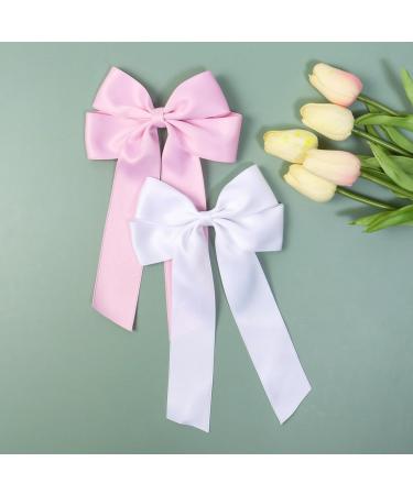 2 Pack Bow Hair Clips Pink Hair Bows for Women Girls Large Bow Clips Hair Barrette Hair Accessories(White Cherry Pink) White CherryPink - Buy Online on GoSupps.com
