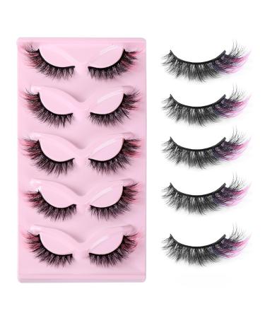 Colored False Eyelashes Wispy Charming Fluffy Foxes Eye Lashes Natural Eyelashes Cat Eye Lashes 10mm Small Lashes Easy to Apply Gorgeous Wispy Faux Mink Lashes 5 Pairs 3D Lashes Kit (4#)
