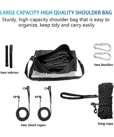 Loqatidis 3 in 1 Dog Tie Out Cable - 15m & 30m Portable Overhead Trolley System | Reflective Dog Leash for Outdoor Activities | Ideal for Camp Park Training & Hiking | Includes Large Capacity Shoulder Bag for 2 Dogs - Buy Online on GoSupps.com