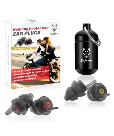 Motorcycle Ear Plugs 2 Pairs, Softvox Wind Noise Reduction & Premium Hearing Protection Reusable Earplugs for Motor, Motorbike, Motorsports, Parachuting, Touring, Racing, Riding, Shooting Black
