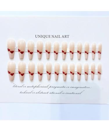 MENILITHS 24Pcs Long Ballet Nails Wine Red Heart Shining False Nails Sticker False Nails Acrylic Fake Nails Full Cover Nails Tips Artificial Finger Manicure for Women and Girls - Buy Online on GoSupps.com