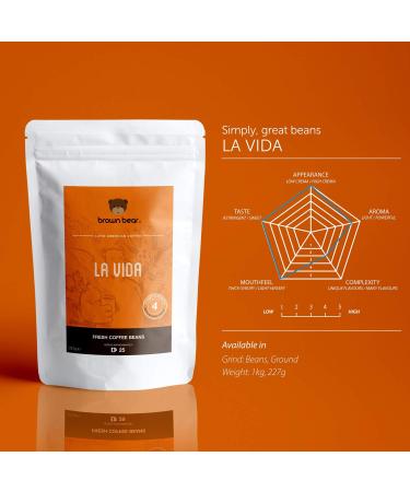 Brown Bear La Vida Blend Medium Dark Roast Strong Ground Coffee 227g - Strength 4 - Perfect for French Press, Cafetiere, Filter, Drip, V60, Aeropress - Supports Free The Bears - Caramel Flavor - 227g (1 Pack) - Buy Online on GoSupps.com
