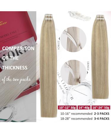 Moresoo Tape in Human Hair Extensions - Blonde Ash & Platinum Mix | 20 Inch 20 Pieces/50g - Buy Online on GoSupps.com