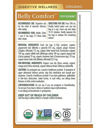 Traditional Medicinals - Organic Belly Comfort Peppermint Herbal Tea (Pack of 1) - Contains Ginger Fennel and Lemon Balm for Digestive Support - 16 Tea Bags Total Peppermint 16 Count (Pack of 1) - Buy Online on GoSupps.com