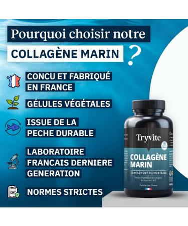 Type 1 & 2 Premium Marine Collagen with Vitamins C & E | 1200 mg Hydrolyzate for Skin Hair & Joints | High Absorption | 90 Capsules | TRYVITE - Buy Online on GoSupps.com