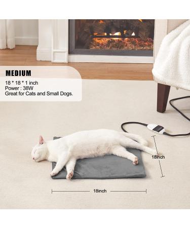 Pet Heating Pad - Adjustable Temperature & Timer, Waterproof Heated Cat Bed - Auto Power Off - Medium 18x18 - Grey - Buy Online on GoSupps.com