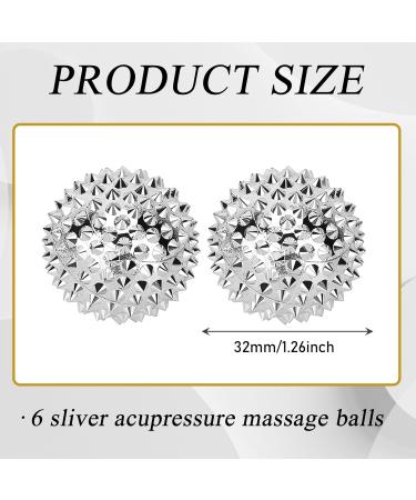 6-Piece Silver Spiked Magnetic Massage Balls for Stress Relief - Acupressure Hedgehog Design (32 mm) - Buy Online on GoSupps.com
