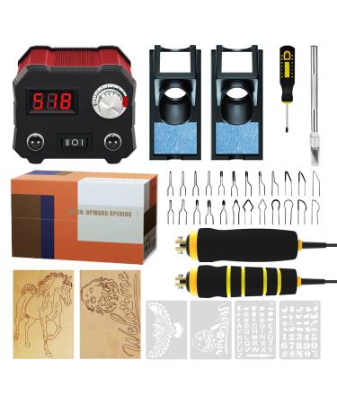 Wood Burning Kit, Digitally Adjustable Temperature Pyrography Pen Kit, Wood Burning Tool, Professional Wood Burner Tool Kit for Adults and Beginners Craft, Wood Burner Suitable Gift Box. Red black Wood Burning Tool Double Pen