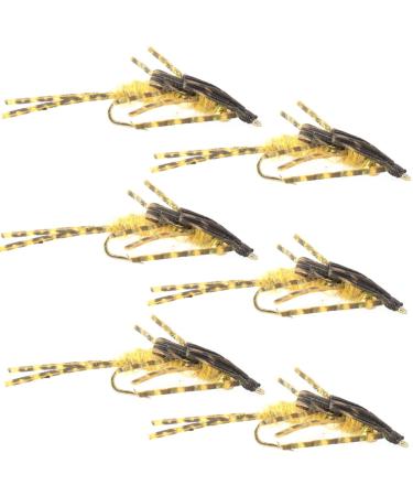 The Fly Fishing Place Double Bead Nymph Fly Fishing Flies - Mike's Golden Stone with Barred Rubber Legs - Stonefly Wet Fly - 6 Flies Hook Size 6