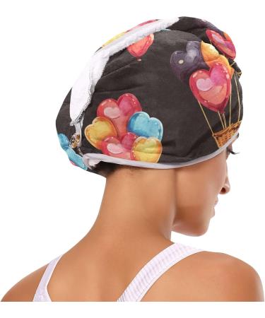Heart Hot Air Balloon Hair Towel 2 Pack - Super Absorbent Quick Dry Hair Turbans for Women & Girls - Buy Online on GoSupps.com