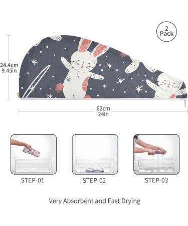 Rabbit Universe Hair Towel 2 Pack | Super Absorbent Quick Dry Hair Turbans for Women & Girls - Buy Online on GoSupps.com