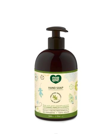 ecoLove - Natural and Organic Liquid Hand Soap - Organic Cucumber, Spinach & Parsley - No SLS or Parabens - Vegan and Cruelty-Free Hand Soap, 17.6 oz