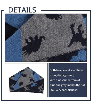 XIAOHAWANG Knitted Baby Hat with Pompom & Scarf Set | Winter Warm Beanie for Boys and Girls 9-24 Months | Fleece Lining Toddler Kids Hat in Navy Dinosaur Design - Buy Online on GoSupps.com