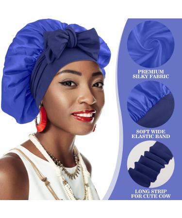 Abeillo Silk Sleep Bonnet for Women - Dark Blue Satin Night Cap for Curly Hair - Adjustable and Soft Elastic Band - Buy Online on GoSupps.com