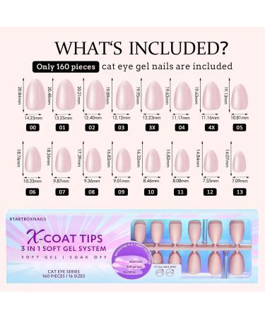 Almond Press On Nails | BTArtbox Short Nail Tips | Cat Eye Pre-applied Primer | Soak Off Acrylic | 16 Sizes - Bling Baby C-Bling - Buy Online on GoSupps.com