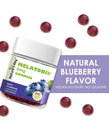 Nature's Key Melatonin Gummies for Kids & Adults 5mg Dose Gummy with Vitamin B6 Non-GMO Gluten-Free-Natural Blueberry Flavor 60 Count 60 Count (Pack of 1) - Buy Online on GoSupps.com