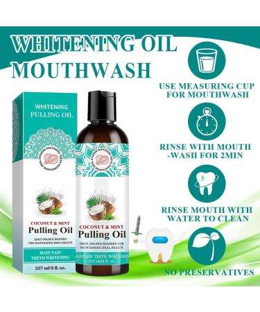  HONGECB Coconut Oil for Teeth - Natural mouth oil with coconut and peppermint oil for whiter teeth and fresh breath - Tongue scraper (237 ml) - Buy Online on GoSupps.com