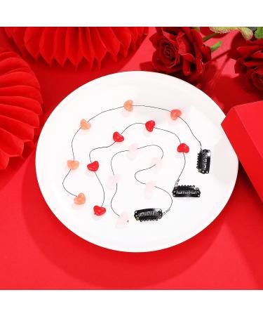 Valentine's Day Hair Extensions: 3 Pcs Heart Bead Hair Clips in Light Pink, Rose Red, Bright Red - Buy Online on GoSupps.com