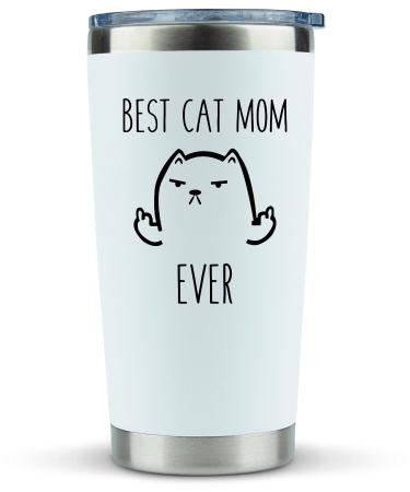 KLUBI Cat Mom Gifts for Women - Travel Mugs/Tumbler - 20oz Mug for Coffee/Tea-Funny Gifts for Cat Themed Things, Lovers, Crazy Cat Lady Gift White