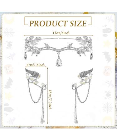 Rhinestone Leaf Headband and Elf Ear Cuffs Set - Cosplay Accessories in Silver - Buy Online on GoSupps.com