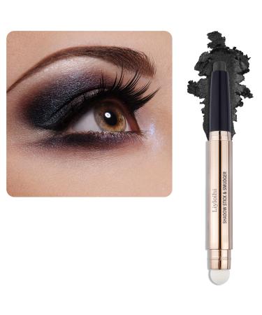 Liyloihi Eyeshadow Stick  Cream Eye Shadow Pencil Crayon Brightener Makeup with Soft Smudger  Waterproof & Long Lasting Eye Highlighter Makeup (12 Midnight Black Matte)