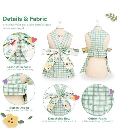 ABRRLO Cute Plaid Dog Dress Harness Leash Set for Small Medium Dog Cats Girl Green Summer Pet Clothes Bowknot Puppy Princess Dresses Holiday Party Costume Outfits Chihuahua Yorkie Clothing(Green M) Medium Green - Buy Online on GoSupps.com