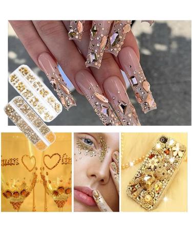 2680Pcs Champagne Gold Nails Rhinestones 120Pcs Big Golden Nail Charms Diamond Gems Stones with K9 Bling Flatback Round Beads Clear Glass Crystal Jewelry for Nails Faces Eyes Makeup Decoration Gold 2680 Pcs Nail Rhinestones - Buy Online on GoSupps.com