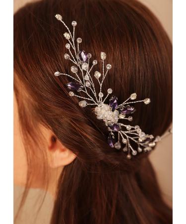 Deniferymakeup Purple Rhinestones Hair Comb Purple Hairpiece Wedding Bridal Violet Hair Accessory for Women and Girls (Silver) - Buy Online on GoSupps.com