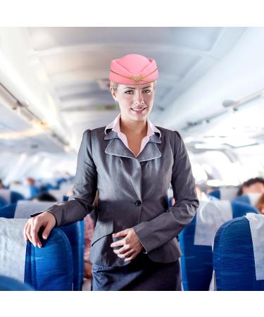 TENDYCOCO Women Stewardess Hat Felt Flight Attendant Air Hostess Hat Cosplay Costume Headwear Accessories for Halloween Party Supplies Pink One Size - Buy Online on GoSupps.com