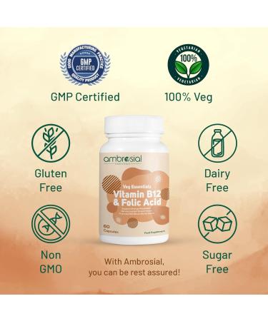 Vitamin B12 1000 mcg + Folic Acid 500 mcg | 1500 mcg Supplement for Energy & Brain Support | Reduce Fatigue | Immune System Booster - 60 Capsules - Buy Online on GoSupps.com
