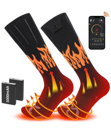RELIRELIA Heated Socks Rechargeable Electric Heated Socks for Men Women - 5V/5000 mAh Battery Powered Foot Warmer Stockings with APP Control for Winter Hunting Skiing Camping Hiking Flame-XL